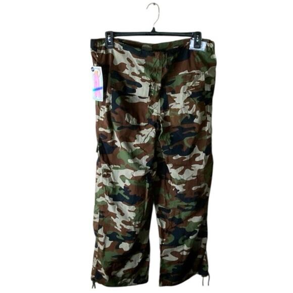 Tinsel Town Cargo Parachute Pants Women M Hi Rise Drawstring Camo Camouflage NWT - Picture 1 of 14